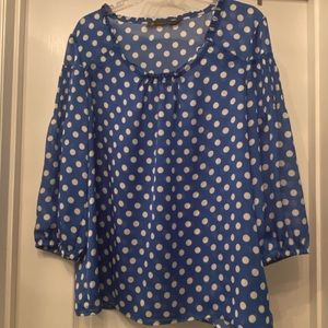 Blue and white polka dot top